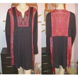 Soft Surroundings Patchwork Tunic Dress Size L Beaded Embroidered Kashmir Exotic